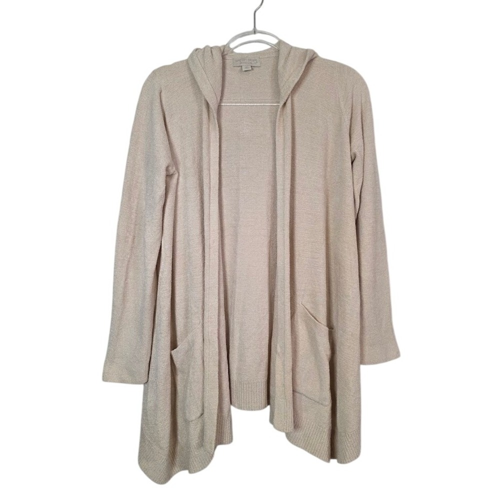 Barefoot Dreams Womens XS CozyChic Ultra Lite Hooded Cardigan Tan/Cream